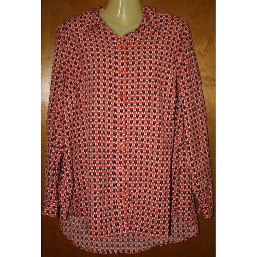 Como Blu Woman’s Multi Color Geometric Button Up Top High-Lo Blouse Size 1X